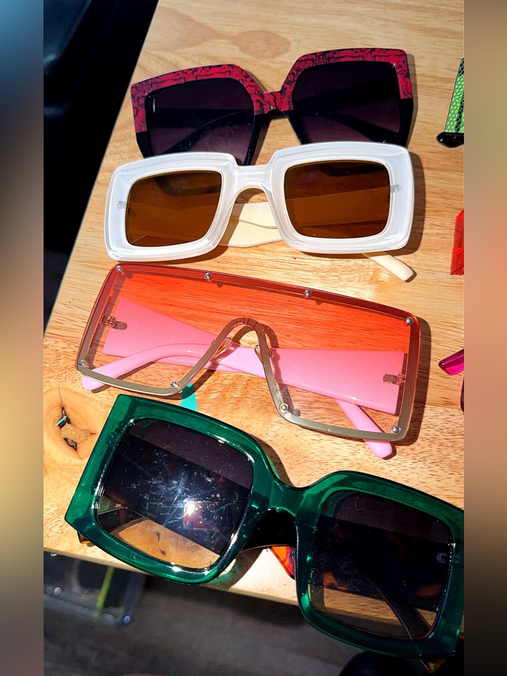 Stylish Oversized Square Sunglasses - White, Red, Pink, Green Options